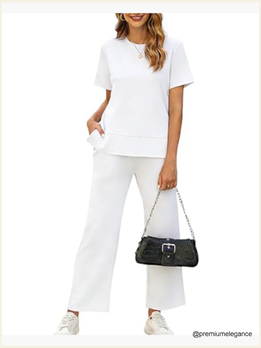 Casual 2 Piece Set for Women - Long Sleeve Side Slit Top & Pants - Picture 2 of 7